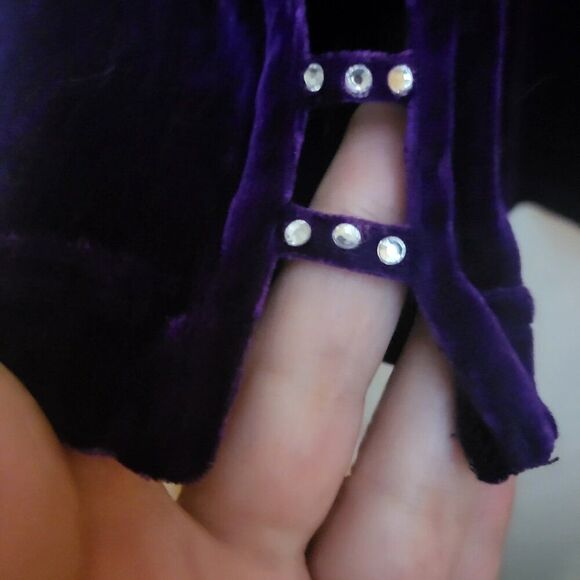Quacker Factory Rich Purple Velvet/Rhinestones Top - Picture 4 of 8